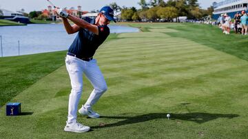 Matt Fitzpatrick of England on the 18th tee during a practice round for The Players Championship golf tournament at TPC Sawgrass.